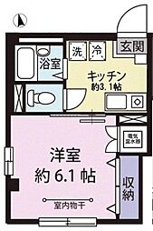 クレセール雅 2階1Kの間取り
