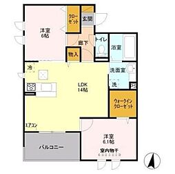 グラシア 1階2LDKの間取り