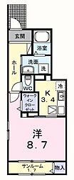 エール トロワ 1階1Kの間取り