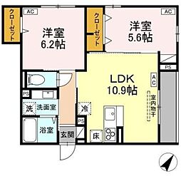 Asset-Court中町 1階2LDKの間取り
