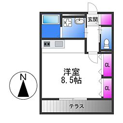 グランドール池島 1Kの間取図画像