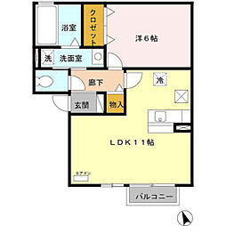 スプリングベルテ　A 1階1LDKの間取り