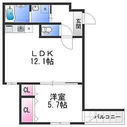南海線 高石駅 徒歩4分の賃貸アパート 1階1LDKの間取り