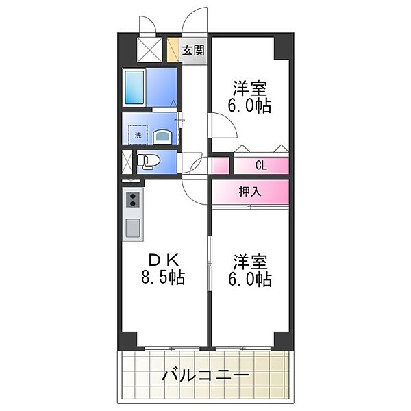 ボヌールヴィラ中百舌鳥 ｜大阪府堺市北区中百舌鳥町２丁(賃貸マンション2LDK・6階・53.90㎡)の写真 その2