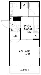 アーサクラスト海老澤 4階1DKの間取り