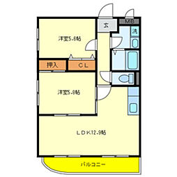北陽 2LDKの間取図画像