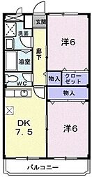 シティーマンションタナベ 2DKの間取図画像