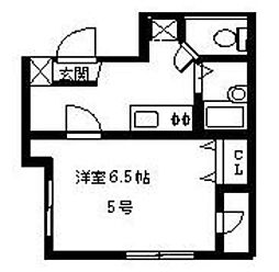 フラット5藤崎 4階1Kの間取り