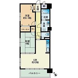 アルファウイング高宮東 2LDKの間取図画像