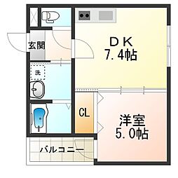 フジパレス山之内2番館 1DKの間取図画像