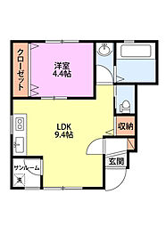 ヒルズ聖籠3 1LDKの間取図画像