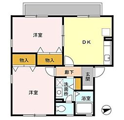 サニーハウス Ｄ 2階2DKの間取り