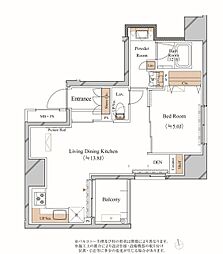 東京メトロ日比谷線 上野駅 徒歩3分の賃貸マンション 13階1LDKの間取り