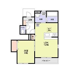 フォレストメゾンあすみが丘東 1階1LDKの間取り