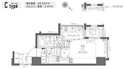 ZOOM月島 1Kの間取図画像
