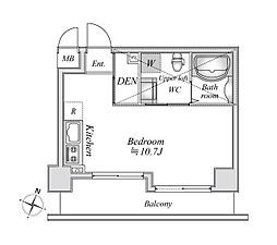 京成千葉線 千葉中央駅 徒歩5分の賃貸マンション 8階ワンルームの間取り