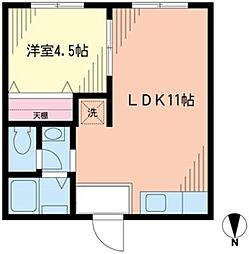 田中コーポ C棟 2階1LDKの間取り
