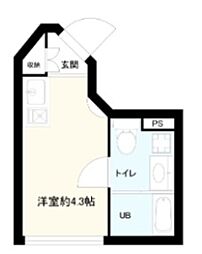 東急大井町線 荏原町駅 徒歩6分の賃貸マンション 2階ワンルームの間取り