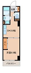 横浜橋通レジデンス 2階1DKの間取り