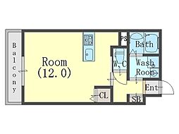 エステイトE北花山 1階ワンルームの間取り