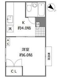 和泉ファミリオF 1Kの間取図画像