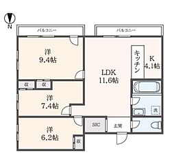 パステル日吉 3LDKの間取図画像