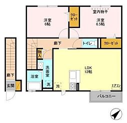 キャッスル冨士 2階2LDKの間取り