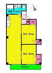 ハイライフ京王多摩川 2LDKの間取図画像