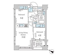 パークアクシス日本橋浜町レジデンス 2LDKの間取図画像