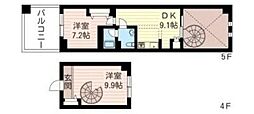 レジデンスシャルマン月島 2DKの間取図画像