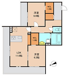 ルガロ市川 2LDKの間取図画像