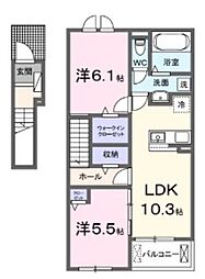 リヴィエールＭＯＲＩＹＡ 2階2LDKの間取り