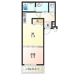 フジパレス1040立花 1LDKの間取図画像