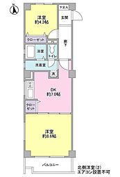 トミクラVI 2階2DKの間取り