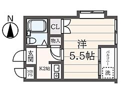 ビューパレス 1Kの間取図画像