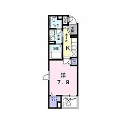 ハピネスパラシオン 1Kの間取図画像