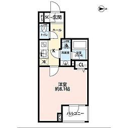 プレール・ドゥーク赤塚 3階1Kの間取り