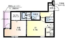 フジパレス三国ヶ丘ノース 1LDKの間取図画像