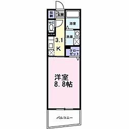 アベニール北花田 1Kの間取図画像