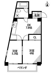 中野スカイコーポ 2階2DKの間取り