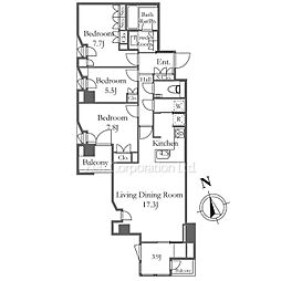 プラウド白金長者丸 2階3LDKの間取り