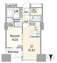 クオリア神南フラッツ 1DKの間取図画像