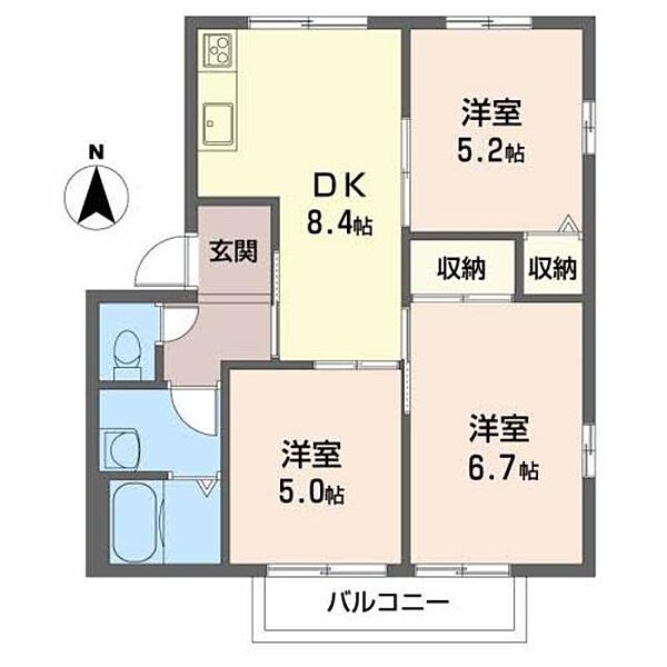 ローザパレスＦ F214｜兵庫県神戸市北区有野中町３丁目(賃貸アパート3DK・2階・54.00㎡)の写真 その2