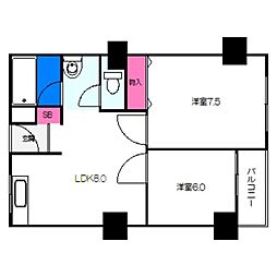 長居岡本マンション 2LDKの間取図画像