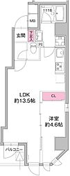 AZEST浅草 4階1LDKの間取り