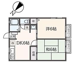 三立ハイツB 2DKの間取図画像
