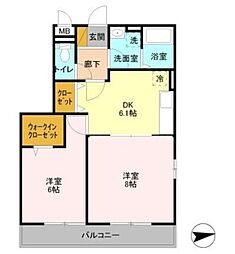 ボンヌール2 2DKの間取図画像