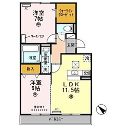 D-Farm加納 1階2LDKの間取り