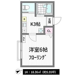 クレッシェンド 1Kの間取図画像