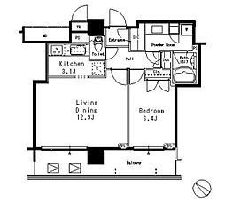 MFPR目黒タワー 13階1LDKの間取り